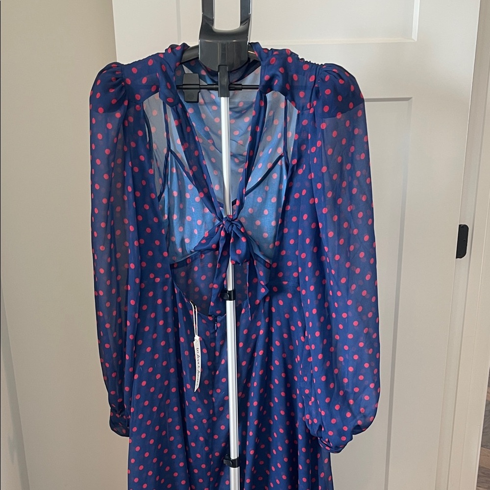 For Love And Lemons Navy Blue Dress with Red Polka Dots - Picture 5 of 9